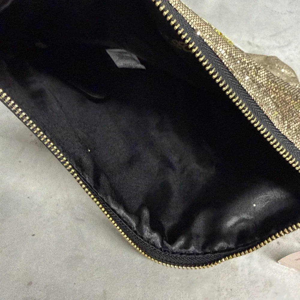 Victoria's Secret Sequin Makeup Cosmetic Bag Zipper Pouch Gold Mirror NWT